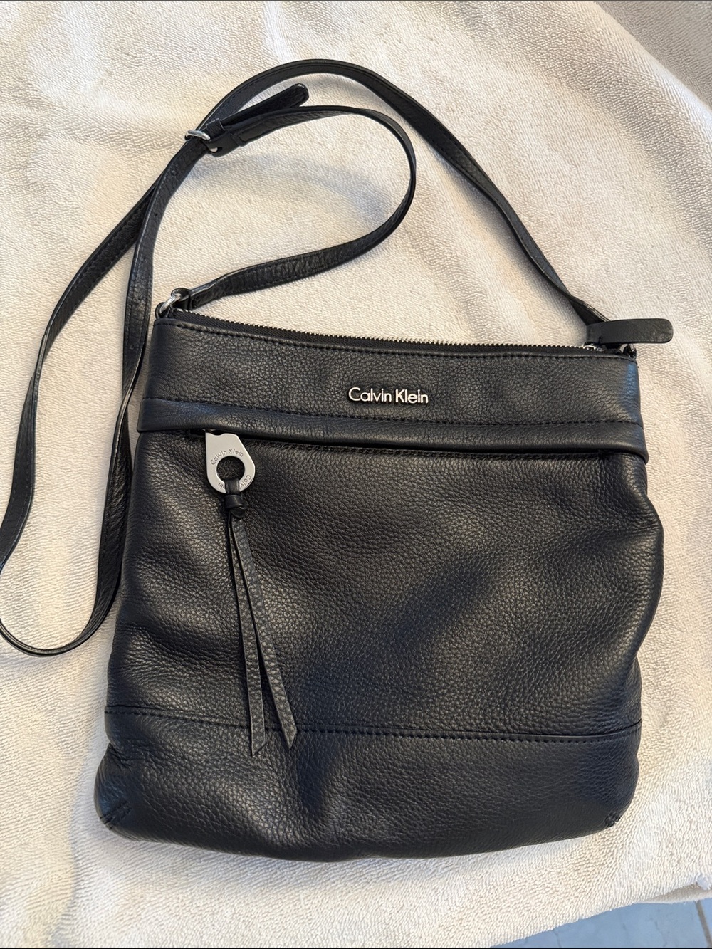 Calvin Klein Black Pebbled Leather Crossbody Purse